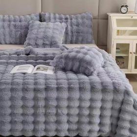 Polyester Carpet Rabbit Bubble Velvet Thickened Nap Blanket Quilt (Option: Light Grey-45X45cm Pillow Cover)