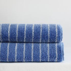 Parent-child Large Rhombus Striped Long-staple Cotton Yarn-dyed Household Towels Bath (Option: Blue Wide Stripe-Bath Towel 70x140cm)